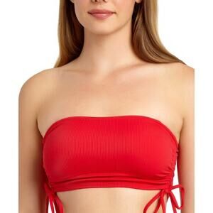 California Waves RED Juniors' Ribbed Side-Tie Bandeau Bikini Swim Top Size S NWT